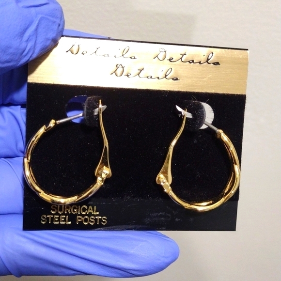 Women's Polished Gold-tone Twisted Hoop Design Surgical Steel Drop Earrings - Picture 1 of 4